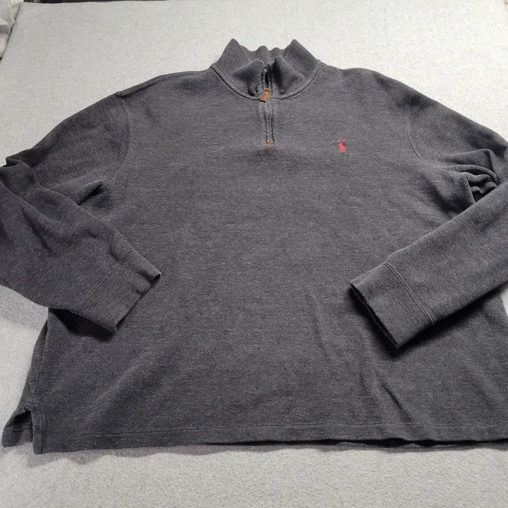 Polo Ralph Lauren Mens XXL Charcoal Gray 100% Cotton 1/4‎ Zip Pullover Sweater